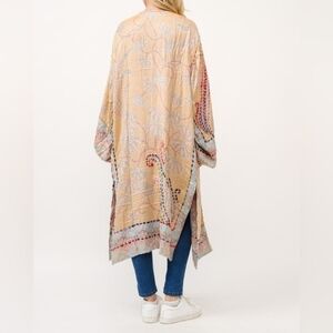 Raj Hand Embroidered Rainbow Yarn Rayon Long Maxi Bohemian Kimono